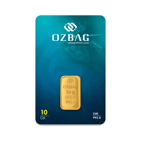 Özbağ 10 gram külçe altın, kartela ön yüzü
