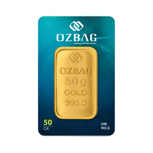 Görsel 1: Özbağ 50 gram külçe altın, kartela ön yüzü